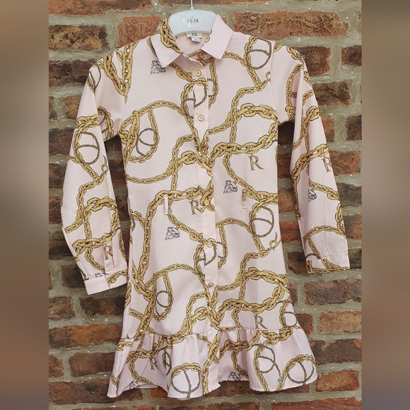 River Island Other - River Island chain print satin shirt dress pale pink 9yrs Ex Con